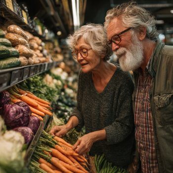 Persona matura che prepara un pasto sano