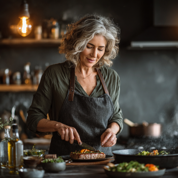 Persona matura che gusta un pasto sano